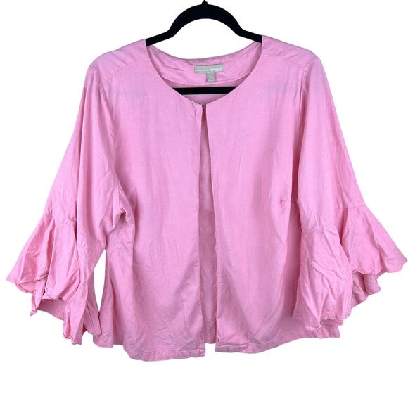 Appraisal 100% Linen Pink Open Front Bell‎ Sleeve Top (1X) - Picture 1 of 6